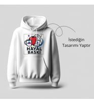 Hayal Baskı Kişiye Özel İsim Baskılı Unisex Kapüşonlu Beyaz Sweatshirt Hoodie