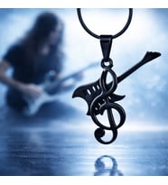 Siyah Renk Paslanmaz Çelik Nota Gitar Kolye