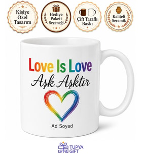 Love Is Love Yazılı Aşk Aşktır Kupa Bardak Hediye Porselen Mug