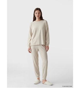 LCW DREAM Ekru Bisiklet Yaka Fitilli Kadın Pijama Takım