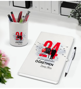 BK Gift Kişiye Özel İsimli Öğretmenler Günü Tasarımlı Defter Kalem ve Kalemlik Hediye Seti, Öğretmene Hediye, Öğretmenler Günü - 3