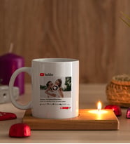 Kişiye Özel Youtube Tasarım Fotoğraflı Ahşap Altlıklı Mumlu Beyaz Kupa