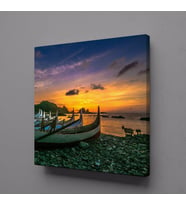 SAHİLDEKİ KAYIKLAR KANVAS TABLO 25x25cm (Karışık)