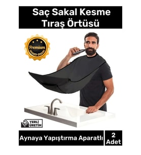 Premium Pratik Vakumlu Aynaya Yapıştırma Aparatlı Evde Saç Sakal Kesme Siyah Tıraş Örtüsü - 2 Adet