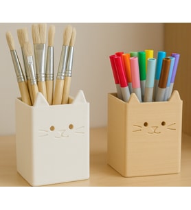 Minimalist Kedi Kalemlik - Sevimli Masa Düzenleyici - Estetik Ofis ve Sanat Malzemesi Kutusu - 3D Yazıcı Modeli STL