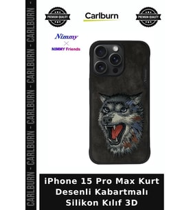 iPhone 15 Pro Max Kurt Desenli Kabartmalı Silikon Kılıf 3D Stil Aksesuar Cihaz Kapağı Telefon Süsü