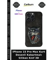 iPhone 15 Pro Max Kurt Desenli Kabartmalı Silikon Kılıf 3D Stil Aksesuar Cihaz Kapağı Telefon Süsü