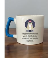 Yengeç Burcu ve Onla Alakalı Komik Açıklama Simgesi Baskılı Mavi Kulplu D Kupa (Beyaz)