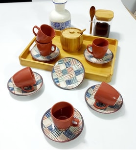 6 Kişilik Dijital Baskılı Renkli 80 ml Türk Kahvesi Fincan takımı