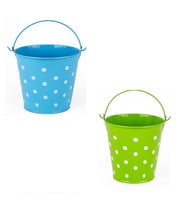 2 PCS VIP DECORATIVE GREEN BLUE PAİL 2 ADET SAPLI METAL KOVA PUANTİYELİ KOVA MAVİ KOVA YEŞİL KOVA