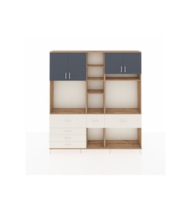 Arges Dolap 11 Raflı 6 Çekmeceli 4 Kapaklı 220x30x243 Çam-Antrasit/Aytaşı