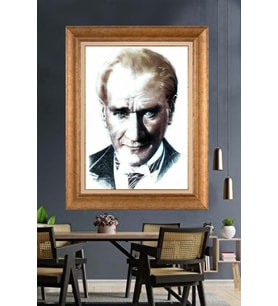 Altın Varaklı Çerçeveli Paspartulu Atatürk Tablo nh418 (Gold)