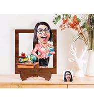BK Gift Kişiye Özel Kadın Öğretmen Karikatürlü Ahşap Standlı 3D Biblo-5 (Beyaz)