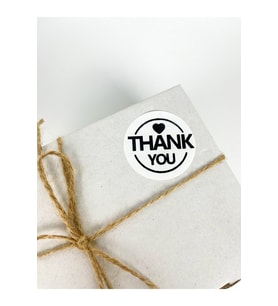 Thank You Siyah Yazı Kalpli Çerçeveli Yuvarlak 4 Cm Yapışkanlı Etiket 120 Adet