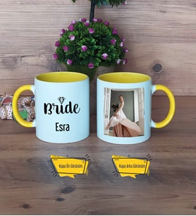 Bride Kupa Bardak Sarı Fotoğraflı Gelin Hediyesi