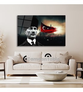 Atatürk ve Bayrak Cam Tablo
