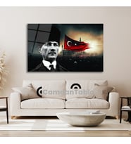 Atatürk ve Bayrak Cam Tablo