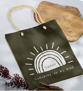 BK Gift Yaz Temalı Haki Halat Saplı Kumaş Plaj Çantası -24, Baskılı Omuz Çantası, Alışveriş Çantası, Arkadaşa Hediye, Sevgiliye Hediye