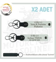 Biker Stiline Uygun, İsim Plaka ve 0 + Kan Grubu Yazılı, Hediye Deri x2 Anahtarlık Seti, Beyaz-Laci (Çok Renkli)