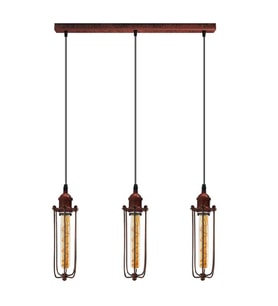 RİOLİGHT VİNTAGE,RETRO,RUSTİK BAKIR FIRÇALI PATİNE 3XE27 KAFES MASA ÜSTÜ SARKIT AVİZE UZUNLUK:60CM