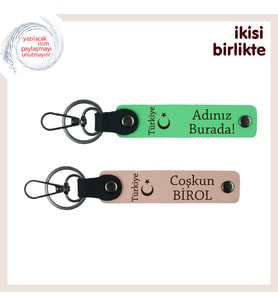 Vefa Temalı – Ayyıldız ve Türkiye Desenli 2’li Kişisel Anahtarlık Hediye, F Yeşil-Yavru Ağzı