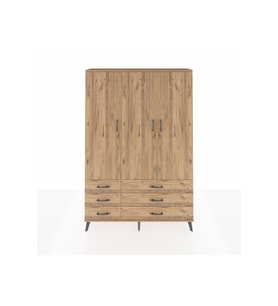 Arges Gardrop 5 Raflı 6 Çekmeceli Tek Askılı 132x30x195 Çam-Çam