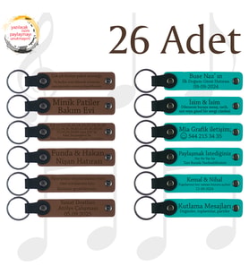 A Kahve & Koyu Turkuaz, Şirket Çalışanlarına Teşekkür Hediyesi, 26’lı Set, İsimli Anlamlı Anahtarlık