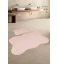 Anatolia 2'li Pudra 80x140 + 50x70 cm Büyük Ebat Banyo Paspası Seti Kaymaz Taban