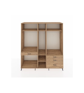 Kronos Dolap 7 Raflı 4 Çekmeceli 3 Askılı 220x59x243 Çam-Çam/Çam