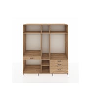 Kronos Dolap 7 Raflı 4 Çekmeceli 3 Askılı 220x59x243 Çam-Çam/Çam