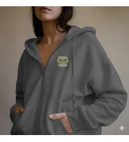 Kadın Scottish Fold Kedi Baskılı Tam Boy Fermuarlı Oversize Hoodie (Gri)
