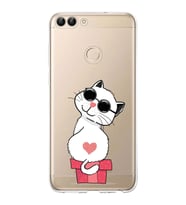 Huawei P Smart 2018 Uyumlu Kapak Coolcat Tasarımlı Şeffaf Silikon Kılıf
