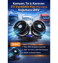 24V Çift Başlıklı Araç İçi Vantilatör Fan Kamyon Tır Karavan İçin 360° Döner Güçlü Sessiz Soğutucu