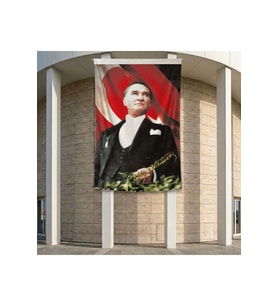 Mustafa Kemal Atatürk Altın İmzalı Poster Bayrak Premium Raşel Kumaş ATA14 2x3m