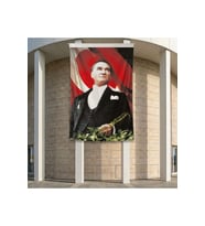 Mustafa Kemal Atatürk Altın İmzalı Poster Bayrak Premium Raşel Kumaş ATA14 2x3m