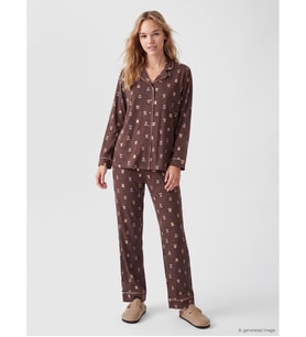 LCW DREAM Kahverengi Ayı Desenli Kadın Pijama Takım
