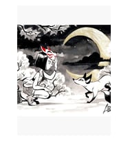 Kitsune Tablo Ahşap Poster Dekoratif
