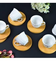 Bambu Tabaklı Porselen 6 lı Kahve Fincanı