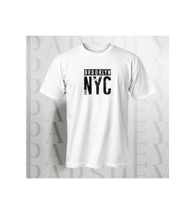 Brooklyn NYC Yazı Baskılı Unisex Yarım Kollu Bisiklet Yaka %100 Pamuk Oversize T-shirt (Beyaz)
