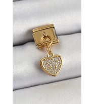 316L Çelik Sallantılı Zirkon Taşlı Kalp Model Gold Renk Nomination Charm 5886 - SSSSSS6374-491
