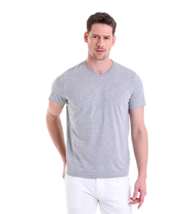 Hatemoğlu Gri Melanj ST 22Y Basic V Yaka Süprem T.Shirt (S-3XL)