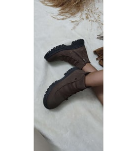 ÇİĞDEM GERÇEK NUBUK DERİ ACI KAHVE SÜS BAĞLI KISA KADIN BOT (B3) - ACI KAHVE - 40 - ST01204-ACI KAHVE-40