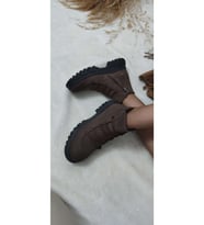 ÇİĞDEM GERÇEK NUBUK DERİ ACI KAHVE SÜS BAĞLI KISA KADIN BOT (B3) - ACI KAHVE - 40 - ST01204-ACI KAHVE-40