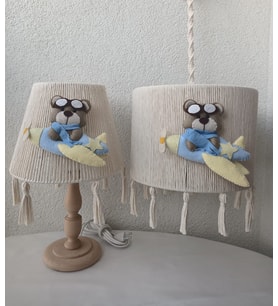 Makrome Bebek Odası Ayıcıklı Avize Abajur İkili Set Aydınlatma Bebek Odası Dekorasyonu
