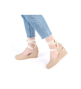 Gerçek Elişi Arkası Açık Geniş Ipli Dolgu Topuk Keten Kadın Espadril Handmade