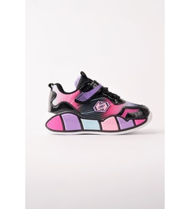 Muggo RAİNBOW Kalın Taban Cırtlı ve Bağcıklı Çocuk Sneaker Spor Ayakkabı (Siyah)
