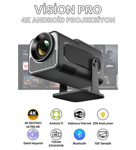 Taşınabilir Android Projektör, Wi-Fi Destekli, Ultra HD, Siyah, Akıllı Sinema Keyfi