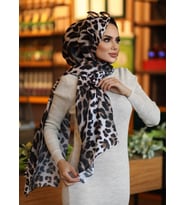 Siyane Leopar Şal 75 x 185 Cm (Siyah - Bej) (Siyah-Bej)