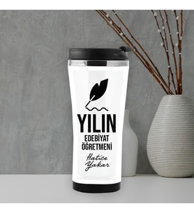 Yılın Edebiyat Öğretmeni İsme Özel Termos Mug (Beyaz)