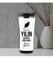 Yılın Edebiyat Öğretmeni İsme Özel Termos Mug (Beyaz)